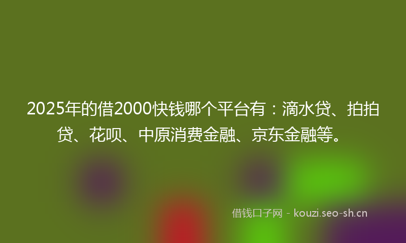 2025年的借2000快钱哪个平台有：滴水贷、拍拍贷、花呗、中原消费金融、京东金融等。