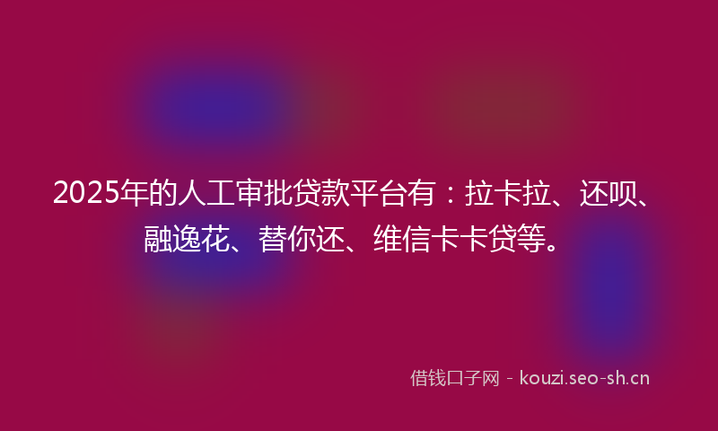 2025年的人工审批贷款平台有：拉卡拉、还呗、融逸花、替你还、维信卡卡贷等。