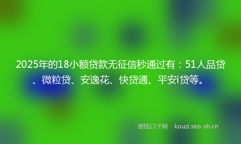 2025年的18小额贷款无征信秒通过有：51人品贷、微粒贷、安逸花、快贷通、平安i贷等。
