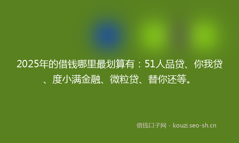 2025年的借钱哪里最划算有：51人品贷、你我贷、度小满金融、微粒贷、替你还等。