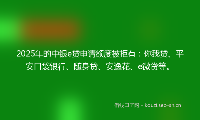 2025年的中银e贷申请额度被拒有：你我贷、平安口袋银行、随身贷、安逸花、e微贷等。
