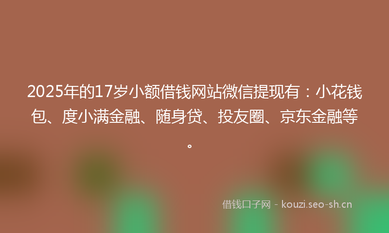2025年的17岁小额借钱网站微信提现有：小花钱包、度小满金融、随身贷、投友圈、京东金融等。