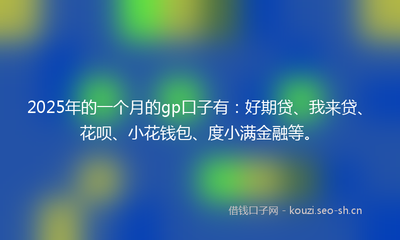 2025年的一个月的gp口子有：好期贷、我来贷、花呗、小花钱包、度小满金融等。