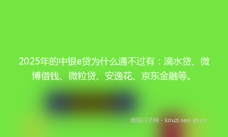 2025年的中银e贷为什么通不过有：滴水贷、微博借钱、微粒贷、安逸花、京东金融等。