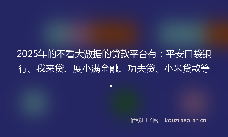 2025年的不看大数据的贷款平台有：平安口袋银行、我来贷、度小满金融、功夫贷、小米贷款等。