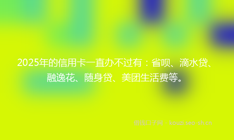 2025年的信用卡一直办不过有:省呗、滴水贷、融逸花、随身贷、美团生活费等。