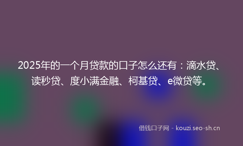 2025年的一个月贷款的口子怎么还有：滴水贷、读秒贷、度小满金融、柯基贷、e微贷等。