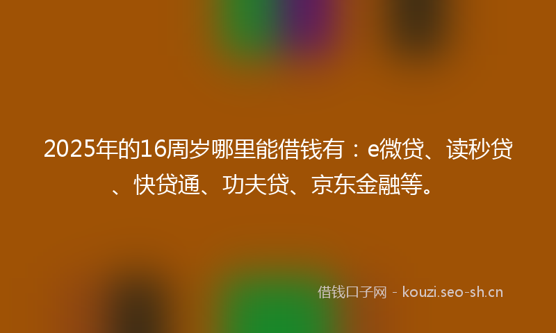 2025年的16周岁哪里能借钱有：e微贷、读秒贷、快贷通、功夫贷、京东金融等。