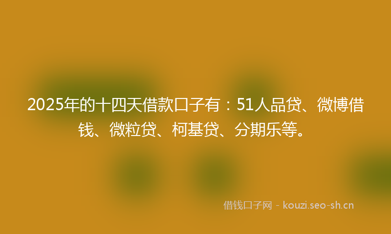 2025年的十四天借款口子有：51人品贷、微博借钱、微粒贷、柯基贷、分期乐等。