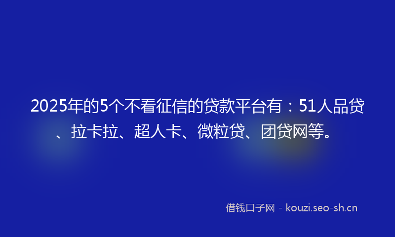 2025年的5个不看征信的贷款平台有：51人品贷、拉卡拉、超人卡、微粒贷、团贷网等。