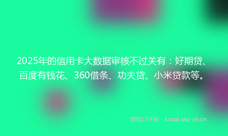 2025年的信用卡大数据审核不过关有：好期贷、百度有钱花、360借条、功夫贷、小米贷款等。
