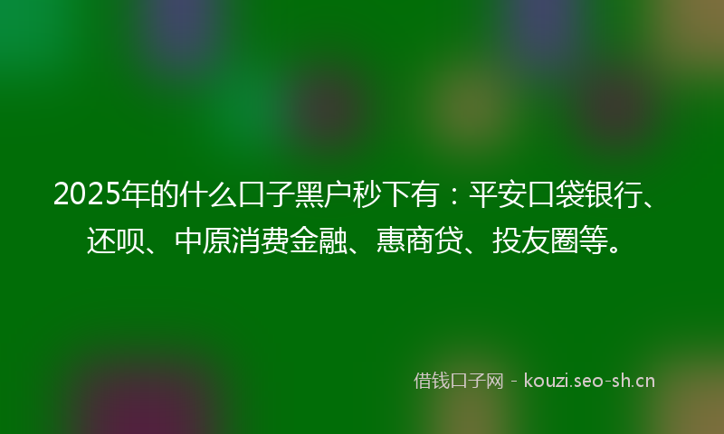 2025年的什么口子黑户秒下有：平安口袋银行、还呗、中原消费金融、惠商贷、投友圈等。
