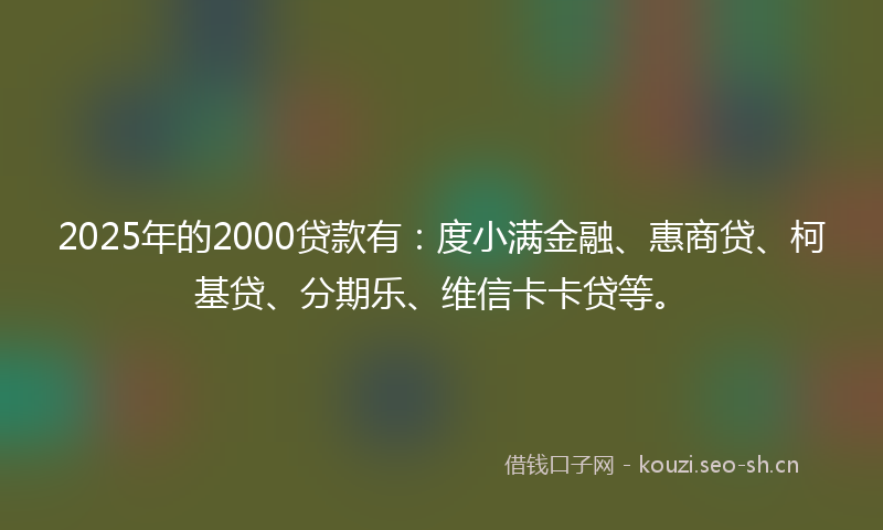 2025年的2000贷款有：度小满金融、惠商贷、柯基贷、分期乐、维信卡卡贷等。