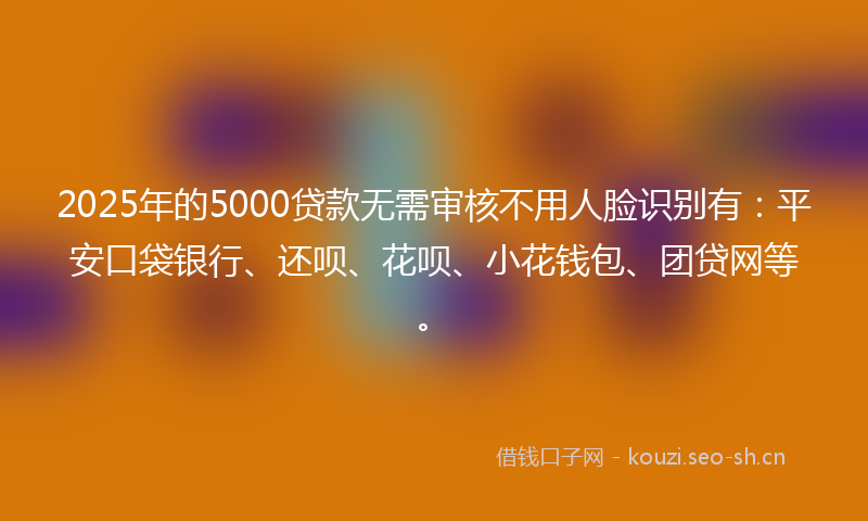 2025年的5000贷款无需审核不用人脸识别有：平安口袋银行、还呗、花呗、小花钱包、团贷网等。