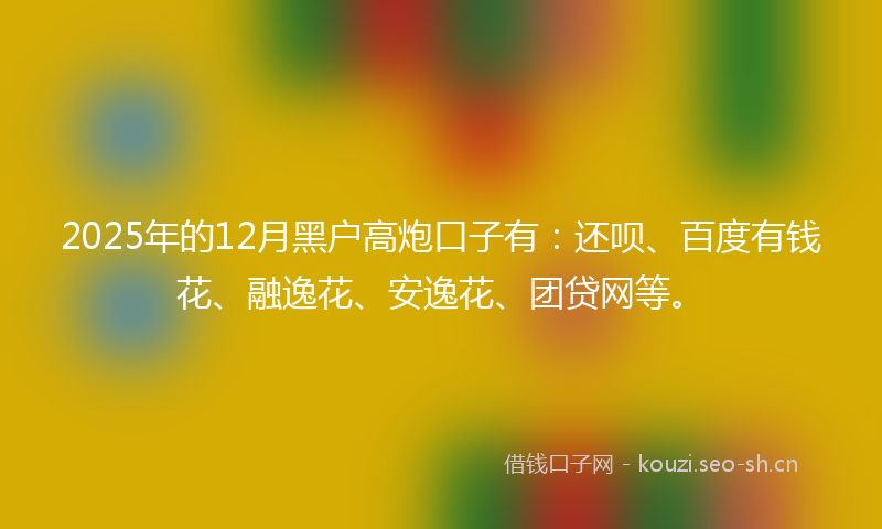 2025年的12月黑户高炮口子有：还呗、百度有钱花、融逸花、安逸花、团贷网等。