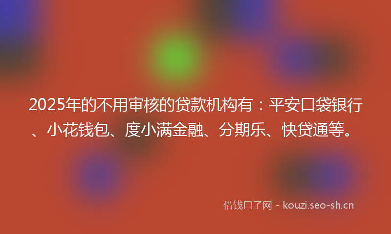 2025年的不用审核的贷款机构有：平安口袋银行、小花钱包、度小满金融、分期乐、快贷通等。