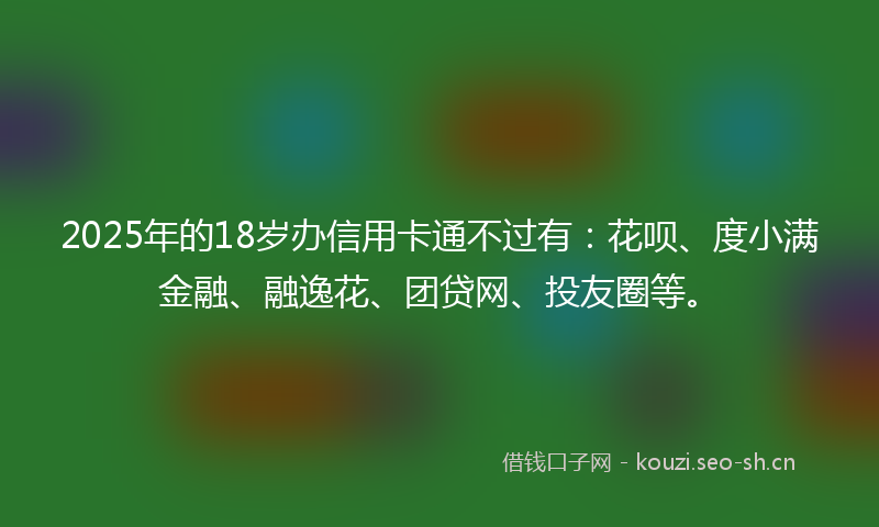 2025年的18岁办信用卡通不过有：花呗、度小满金融、融逸花、团贷网、投友圈等。