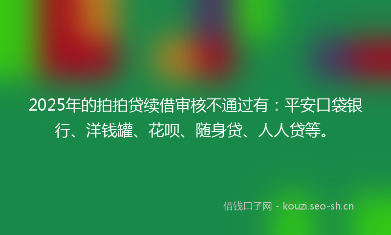 2025年的拍拍贷续借审核不通过有：平安口袋银行、洋钱罐、花呗、随身贷、人人贷等。