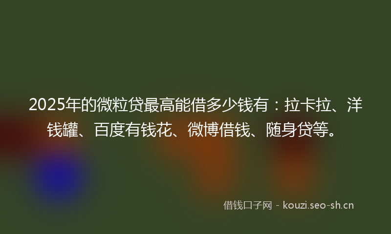 2025年的微粒贷最高能借多少钱有：拉卡拉、洋钱罐、百度有钱花、微博借钱、随身贷等。