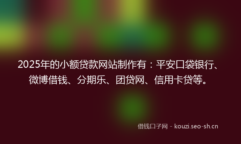 2025年的小额贷款网站制作有：平安口袋银行、微博借钱、分期乐、团贷网、信用卡贷等。