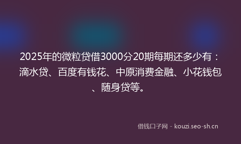 2025年的微粒贷借3000分20期每期还多少有：滴水贷、百度有钱花、中原消费金融、小花钱包、随身贷等。