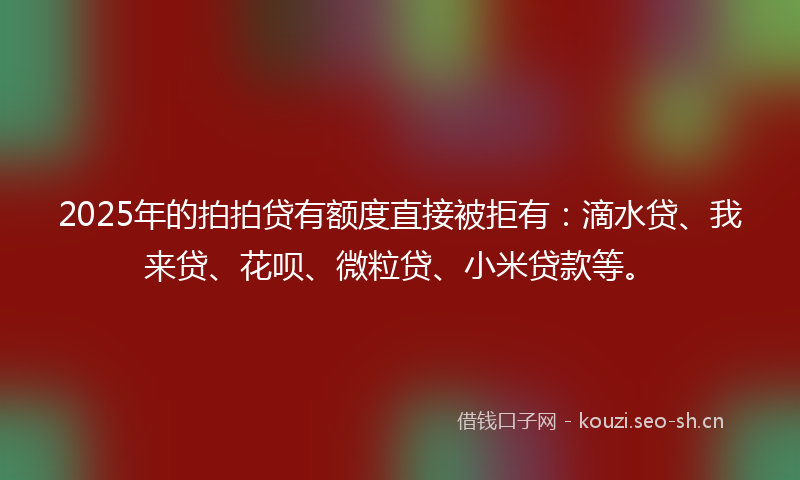 2025年的拍拍贷有额度直接被拒有：滴水贷、我来贷、花呗、微粒贷、小米贷款等。