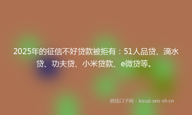 2025年的征信不好贷款被拒有：51人品贷、滴水贷、功夫贷、小米贷款、e微贷等。