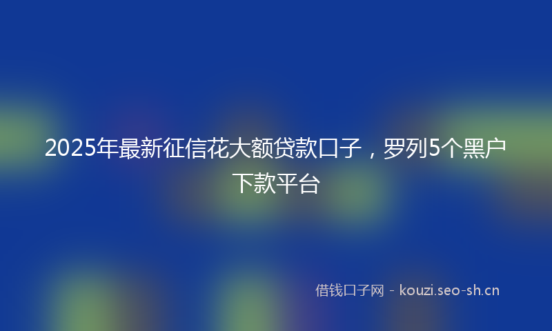 2025年最新征信花大额贷款口子，罗列5个黑户下款平台
