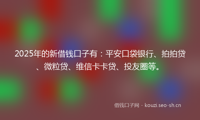 2025年的新借钱口子有：平安口袋银行、拍拍贷、微粒贷、维信卡卡贷、投友圈等。