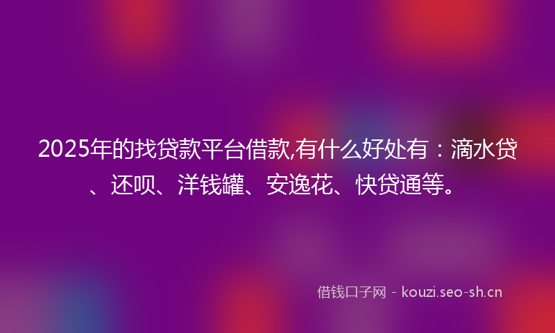 2025年的找贷款平台借款,有什么好处有：滴水贷、还呗、洋钱罐、安逸花、快贷通等。