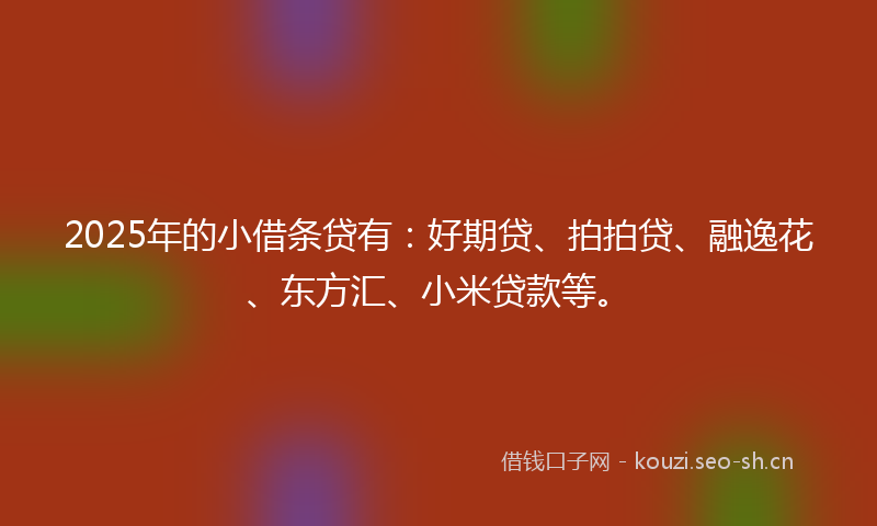 2025年的小借条贷有：好期贷、拍拍贷、融逸花、东方汇、小米贷款等。