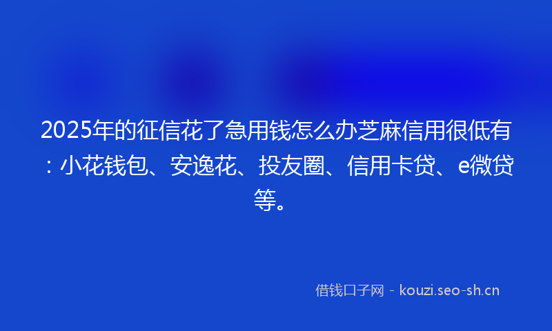 2025年的征信花了急用钱怎么办芝麻信用很低有：小花钱包、安逸花、投友圈、信用卡贷、e微贷等。