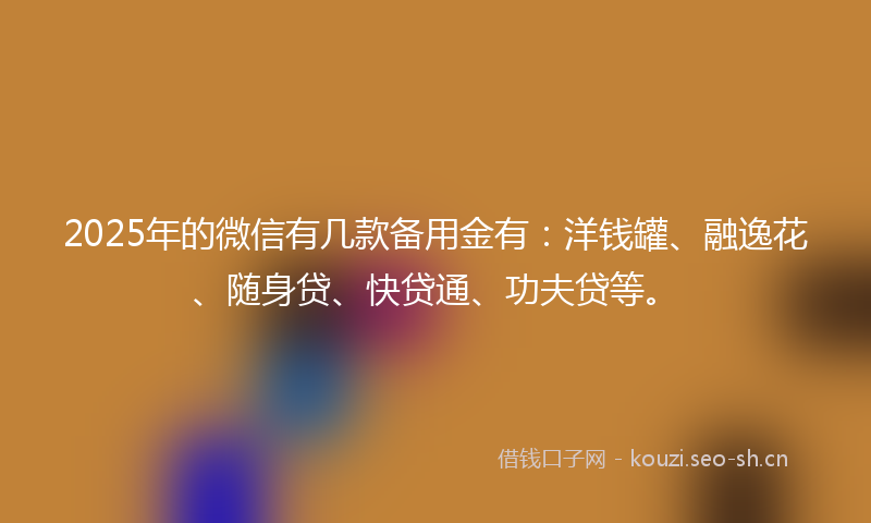 2025年的微信有几款备用金有：洋钱罐、融逸花、随身贷、快贷通、功夫贷等。