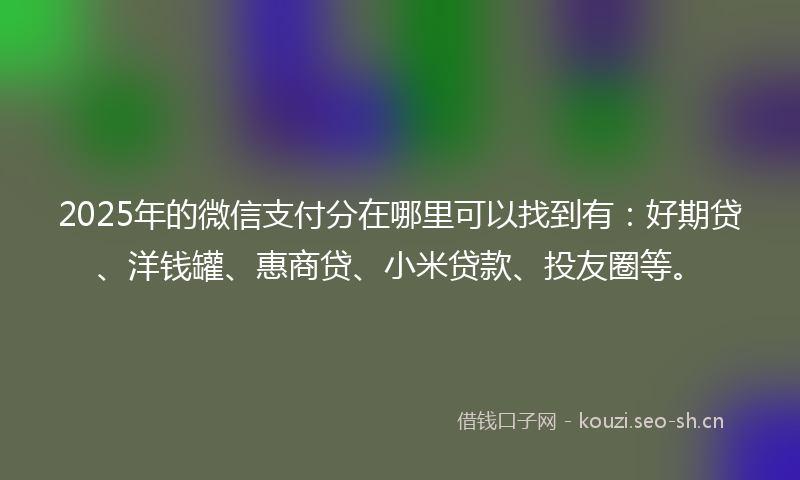 2025年的微信支付分在哪里可以找到有：好期贷、洋钱罐、惠商贷、小米贷款、投友圈等。