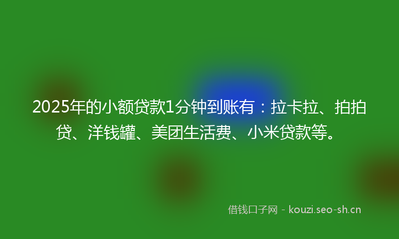2025年的小额贷款1分钟到账有：拉卡拉、拍拍贷、洋钱罐、美团生活费、小米贷款等。