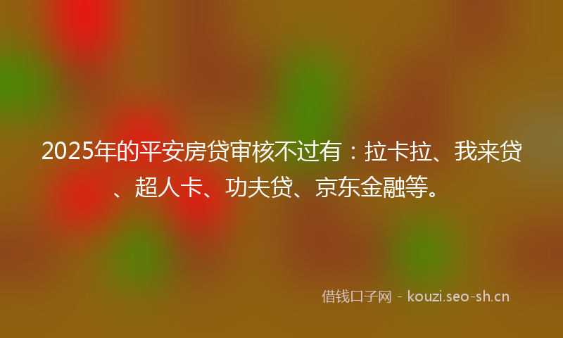 2025年的平安房贷审核不过有：拉卡拉、我来贷、超人卡、功夫贷、京东金融等。