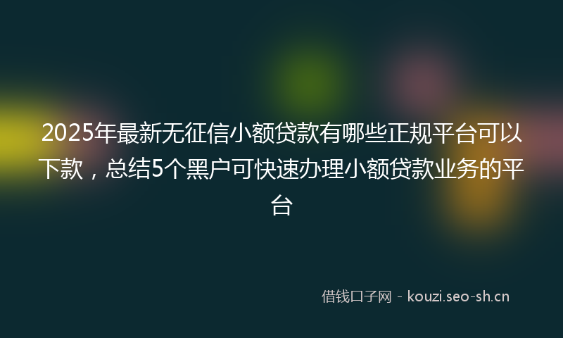 2025年最新无征信小额贷款有哪些正规平台可以下款，总结5个黑户可快速办理小额贷款业务的平台