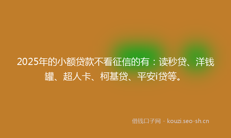 2025年的小额贷款不看征信的有：读秒贷、洋钱罐、超人卡、柯基贷、平安i贷等。