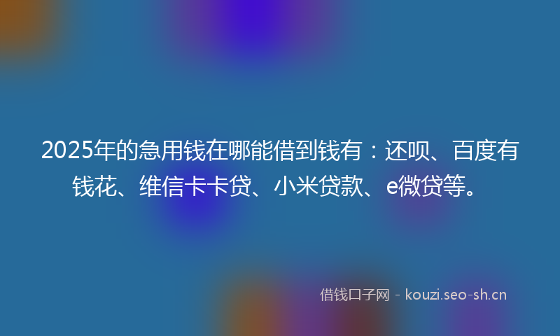 2025年的急用钱在哪能借到钱有：还呗、百度有钱花、维信卡卡贷、小米贷款、e微贷等。