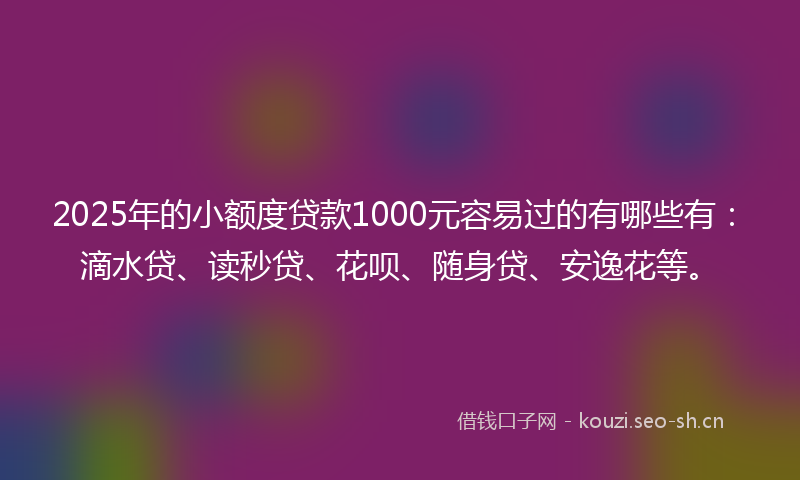 2025年的小额度贷款1000元容易过的有哪些有：滴水贷、读秒贷、花呗、随身贷、安逸花等。