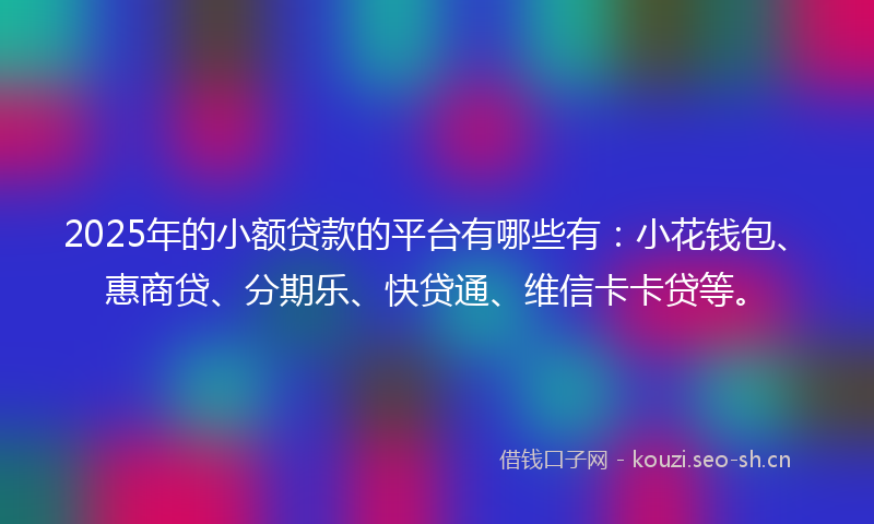 2025年的小额贷款的平台有哪些有：小花钱包、惠商贷、分期乐、快贷通、维信卡卡贷等。