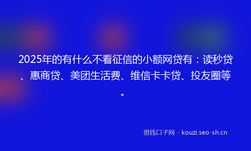 2025年的有什么不看征信的小额网贷有：读秒贷、惠商贷、美团生活费、维信卡卡贷、投友圈等。