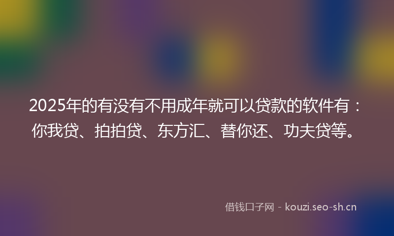 2025年的有没有不用成年就可以贷款的软件有：你我贷、拍拍贷、东方汇、替你还、功夫贷等。