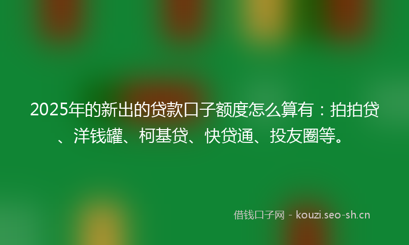 2025年的新出的贷款口子额度怎么算有：拍拍贷、洋钱罐、柯基贷、快贷通、投友圈等。