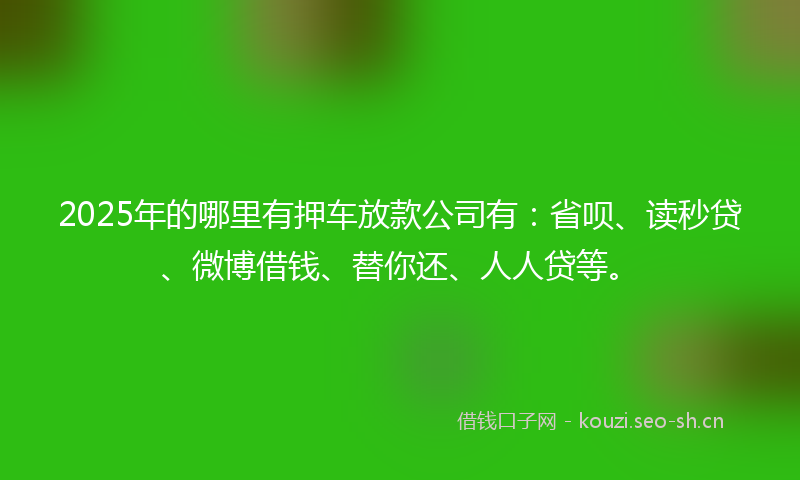 2025年的哪里有押车放款公司有：省呗、读秒贷、微博借钱、替你还、人人贷等。
