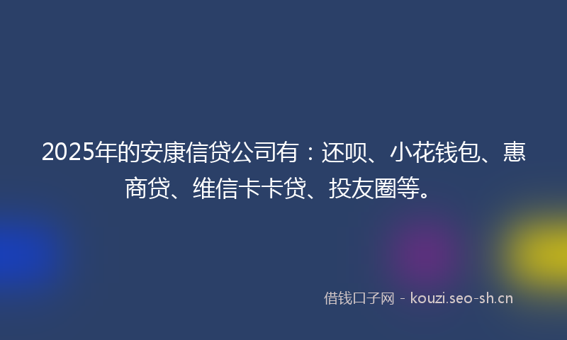 2025年的安康信贷公司有：还呗、小花钱包、惠商贷、维信卡卡贷、投友圈等。
