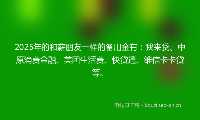 2025年的和薪朋友一样的备用金有：我来贷、中原消费金融、美团生活费、快贷通、维信卡卡贷等。