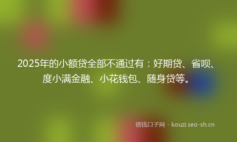 2025年的小额贷全部不通过有：好期贷、省呗、度小满金融、小花钱包、随身贷等。