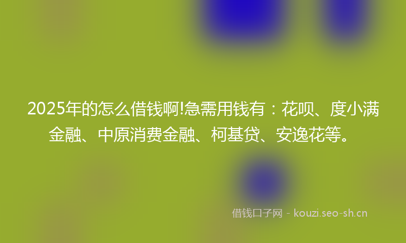 2025年的怎么借钱啊!急需用钱有：花呗、度小满金融、中原消费金融、柯基贷、安逸花等。