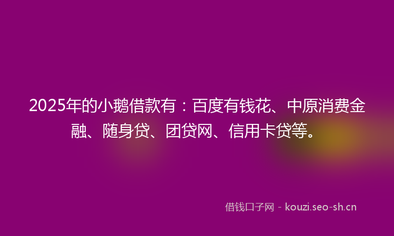 2025年的小鹅借款有：百度有钱花、中原消费金融、随身贷、团贷网、信用卡贷等。